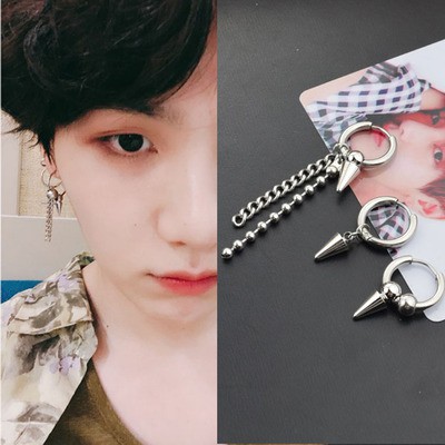 [Bayar Di Tempat]1 pcs KPOP BTS SUGA bt21 Hip Hop Punk Earring Jewelry Stud Stud earring