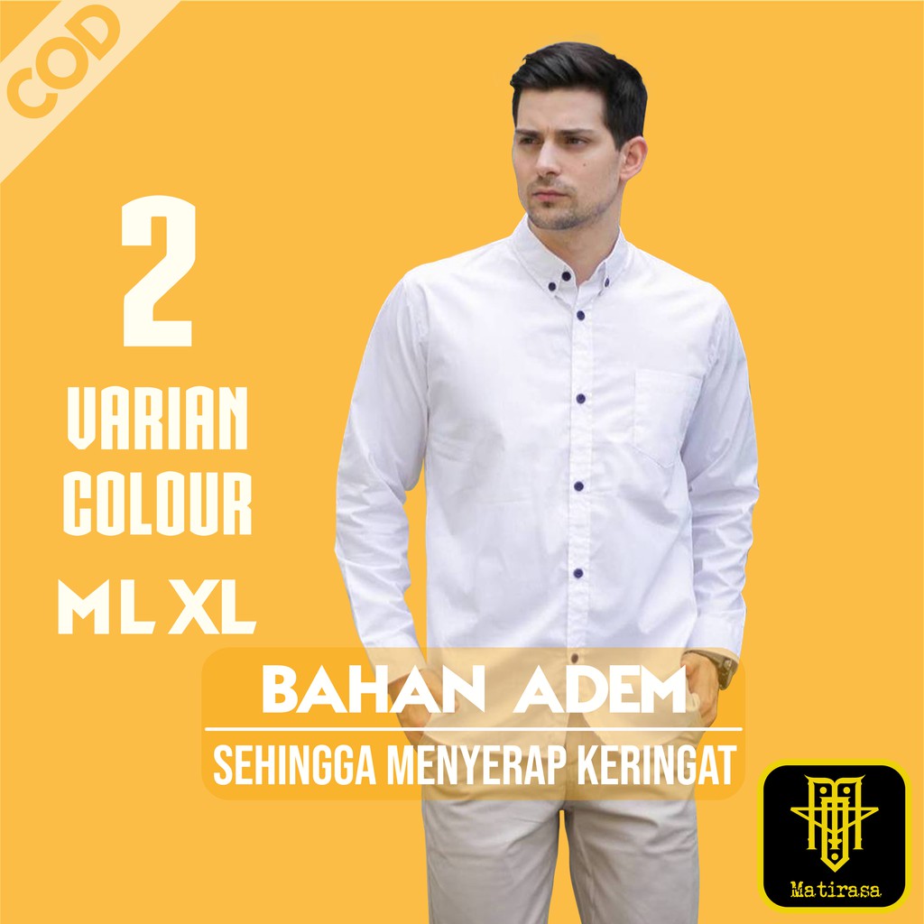 Kemeja Pria Putih Polos Kemeja Kantoran Lengan Panjang Kemeja Casual