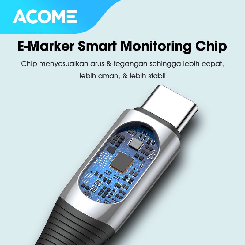 Kabel Data Fast Charging ACOME APD100  5A 100W Type C To Type C Smart LED Display Garansi Resmi 1 Tahun