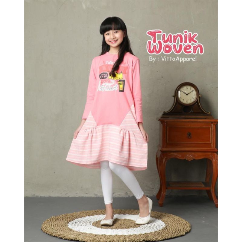 (8-16T) TUNIK ANAK PEREMPUAN TUNIK REMAJA TANGGUNG BAJU ANAK LENGAN PANJANG TUNIK WOVEN VITTO CANTIK