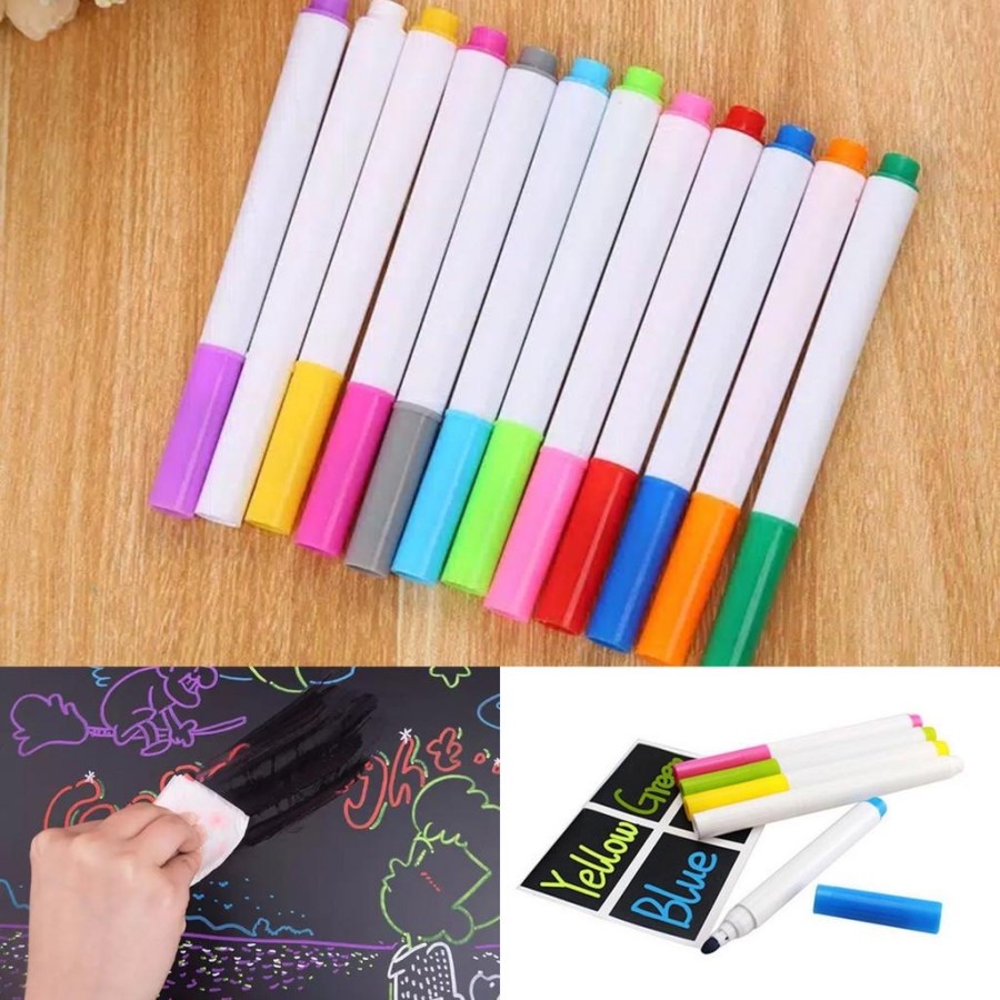 12 Pcs Colorful Chalk Pen / Kapur Spidol Cair Warna Marker Papan Tulis Keceh Cantik