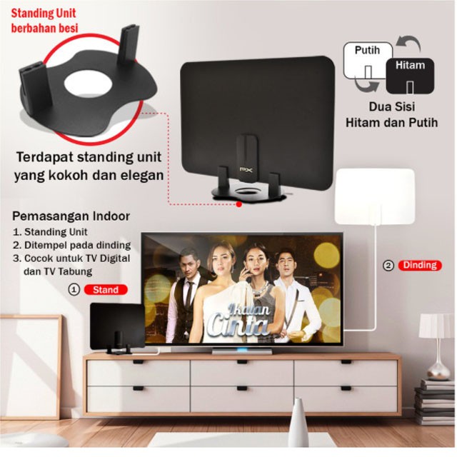 Antena TV Dinding Digital Analog Indoor DVB T2 + Booster PX UDA-3000A