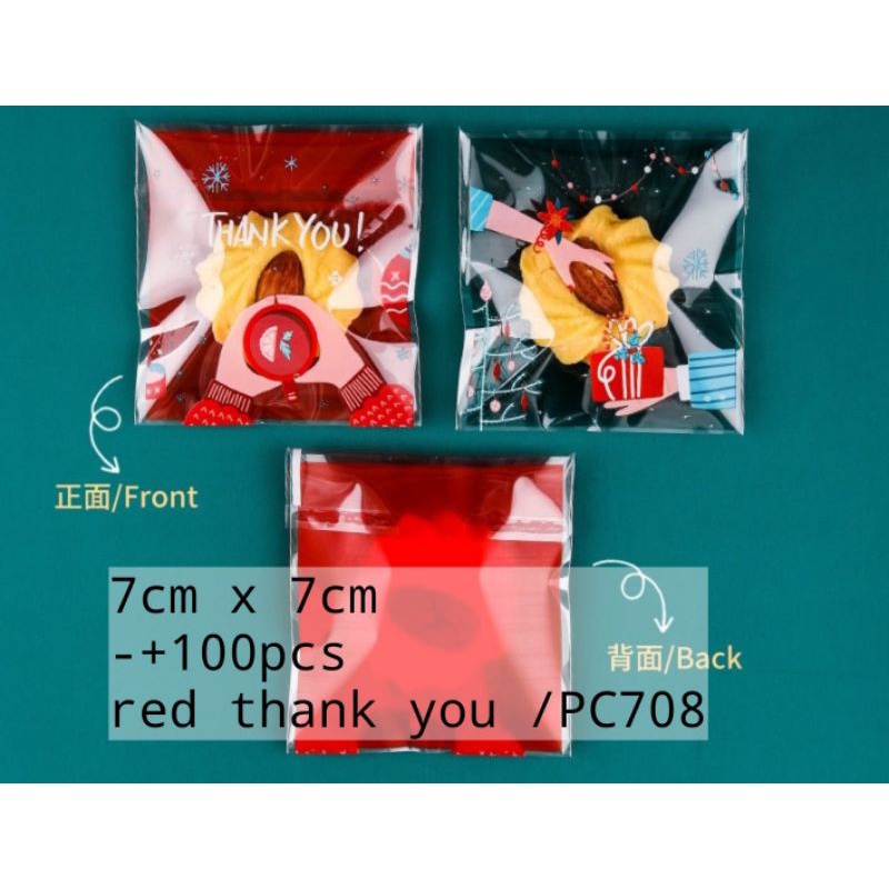 PLASTIK COOKIES 7x7 OPP 100pcs RED THANK YOU  PC 708