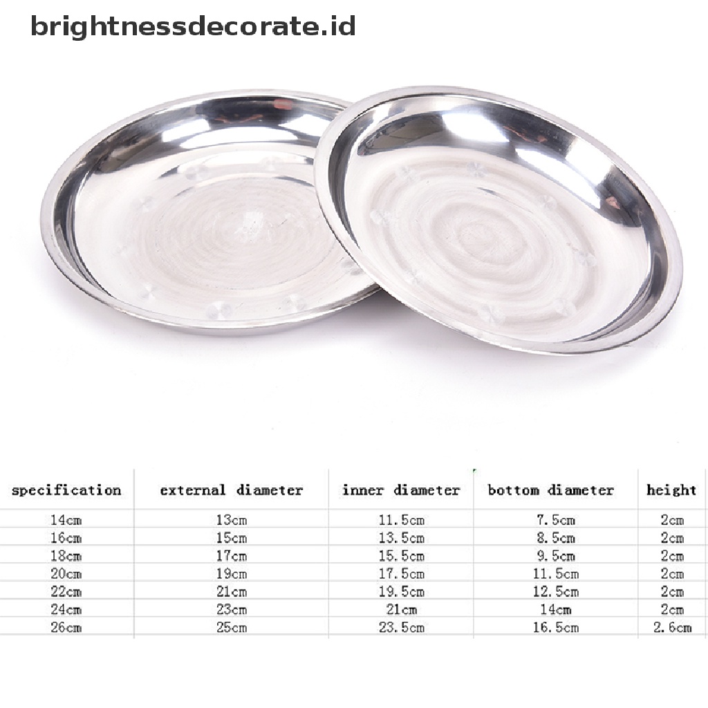 Piring Makanan Bentuk Bulat Bahan Stainless Steel Ukuran 14-26cm Untuk Camping