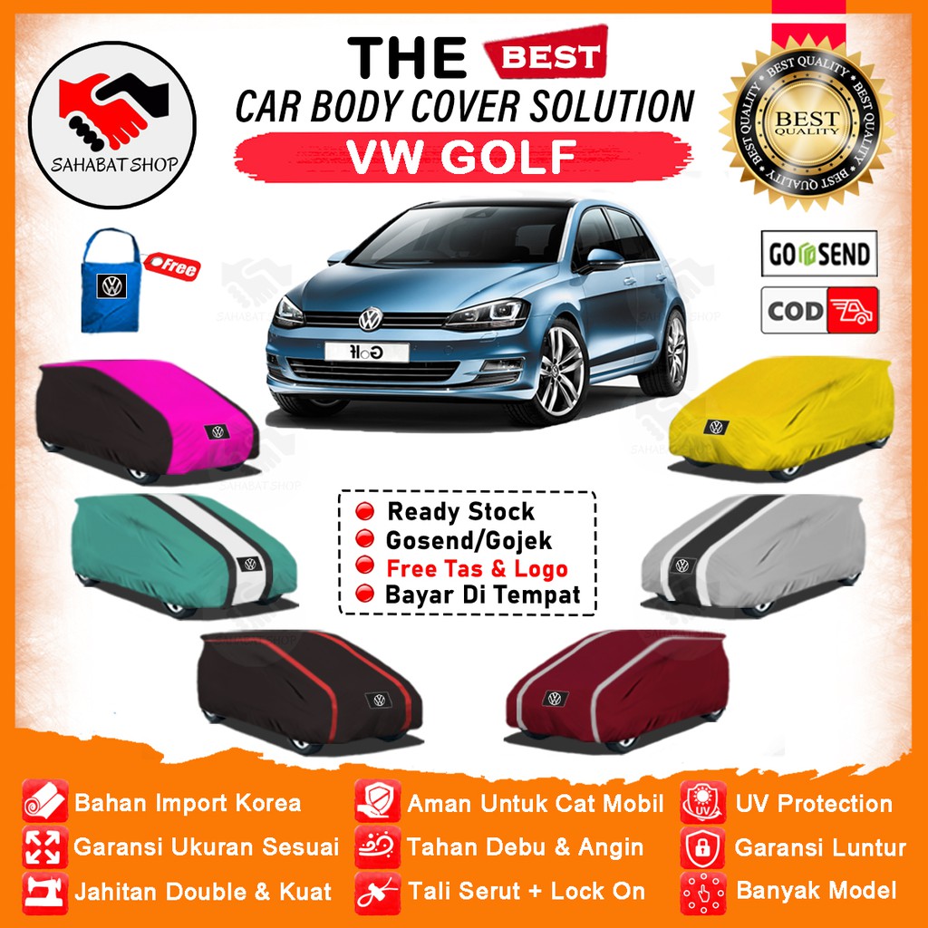 Sahabat Body Cover Mobil Golf / Sarung Penutup Volkswagen Golf Outdoor / Selimut Tutup Mantel Pelindung Mantol Kerodong Jas Pembungkus Kelambu Kerudung Tutupan Bungkus Terpal Mobil VW Golf Waterproof Model Orange