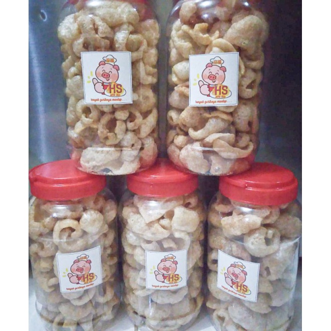 

KERUBI Kerupuk kulit babi lokal toples 180gram full+toples 2 liter asin gurihnya mantap (NON HALAL)
