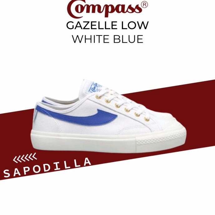 Sepatu Compass Gazelle Low White Blue Sneakers Putih Biru Pria Wanita Raisha_Store1