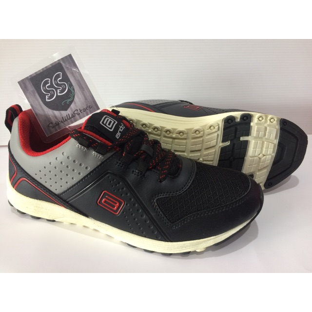 Sepatu Sports Olah Raga Running Pria Keren Bagus Reacto Ando Hitam Abu Tali