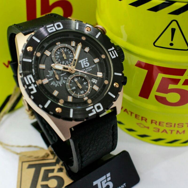 JAM TANGAN PRIA T5 H3806 CHRONOGRAPH ORIGINAL TAHAN AIR FREE BOX PAPPER BAG FREE GELANG TANGAN KAYU