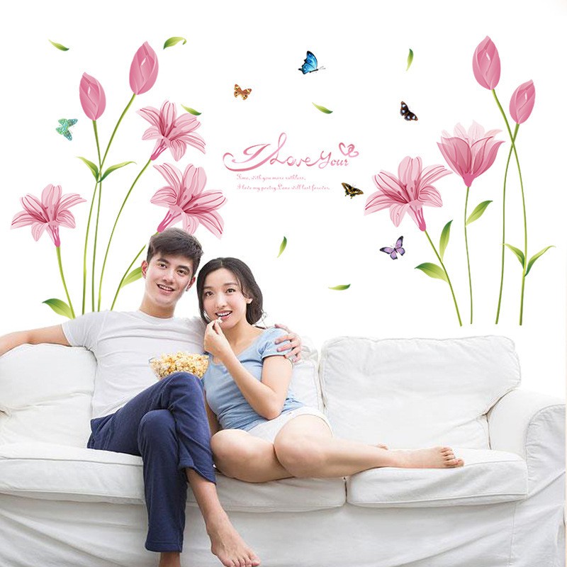 RELIZA WALL STICKER BUNGA LILY PINK FLOWERS SK9122C STIKER DINDING