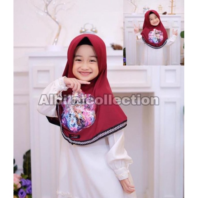 Jilbab anak lad motif micky/jilbab anak/jilbab anak jersy
