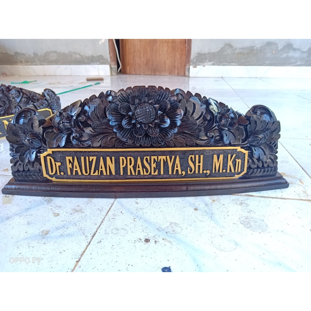 Papan nama Kayu ukiran bunga Matahari bali name plate handmade isi tatakan hiasan dekorasi