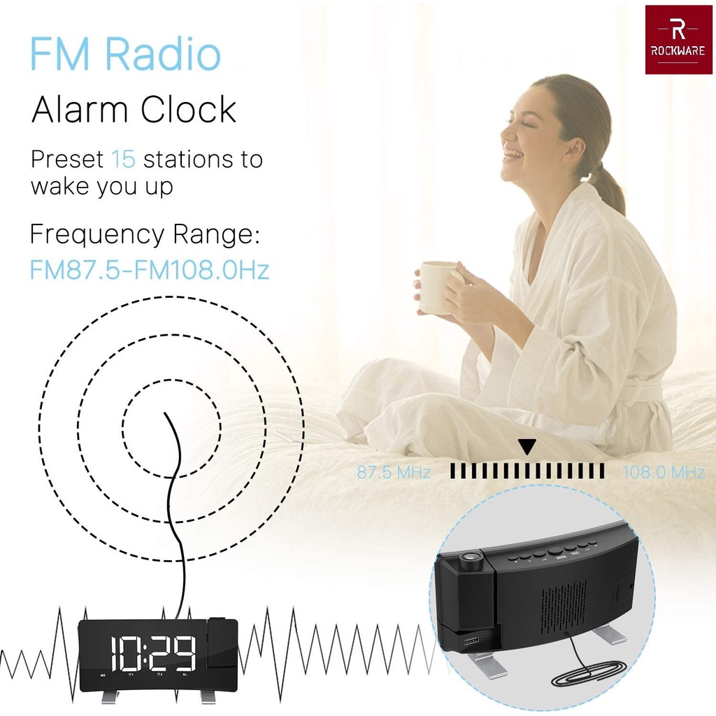 ROCKWARE RW-EN8831 Jam Meja Proyektor FM Dual Alarm Projection Clock