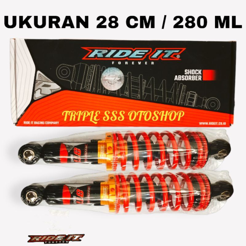 SKOK VARIASI BELAKANG SHOCK ABSORBER RIDE IT UKURAN 28 CM / 280 ML (SATU SET) MERAH JUPITER Z VEGA R