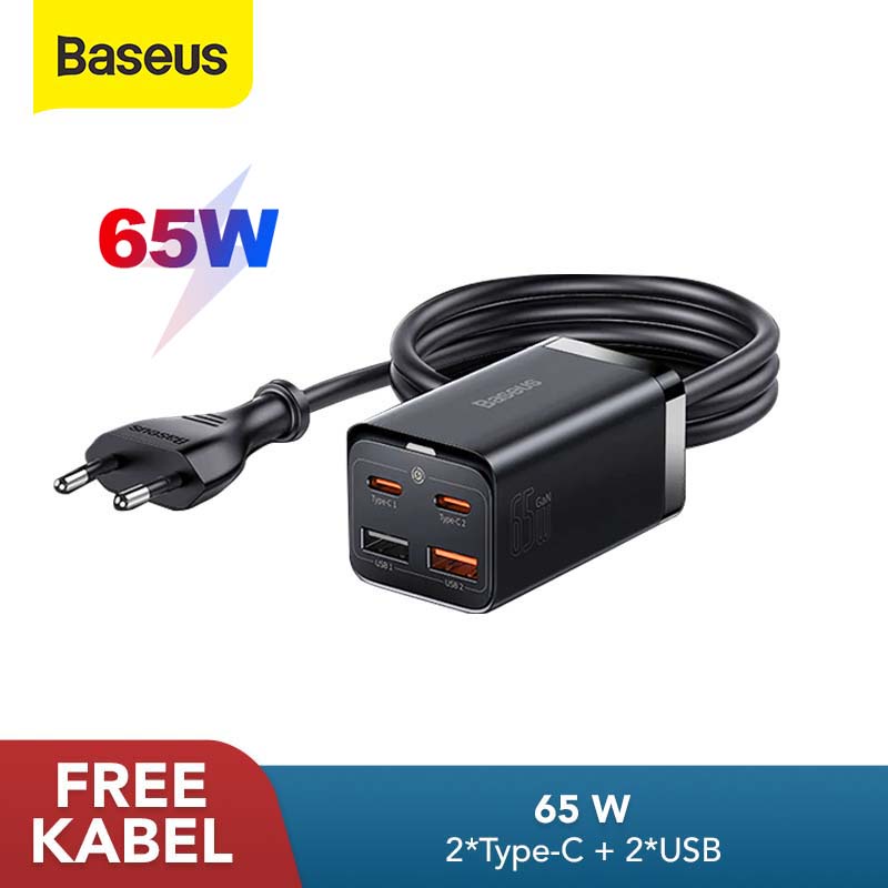 Baseus Kepala Charger GAN3 Pro 65W Fast Charger 4in1 Adaptor Usb Type-c