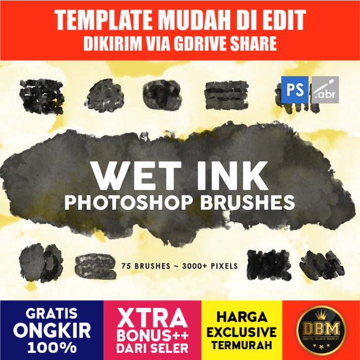 75 Wet Ink - Photoshop Stamp Brushes