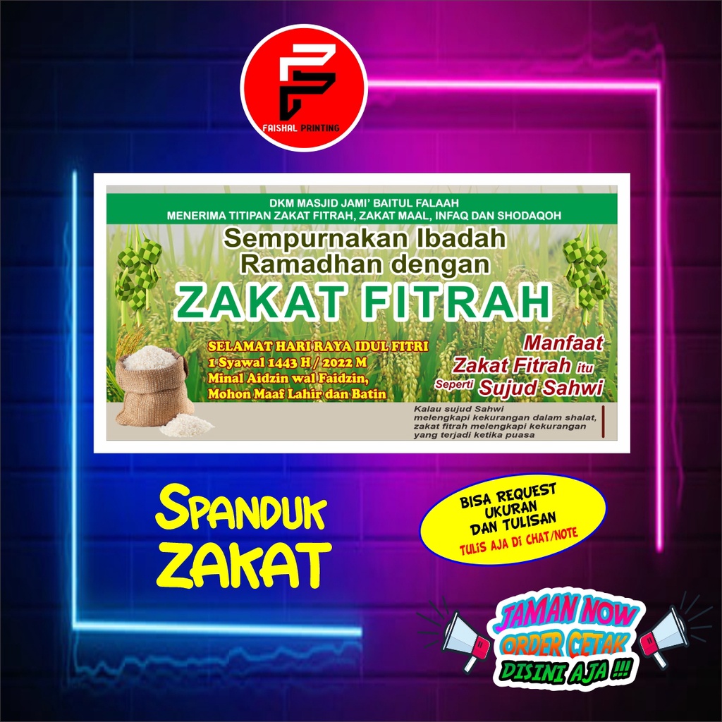 Jual spanduk / banner / backdrop penerimaan zakat fitrah ukuran 2 x 1