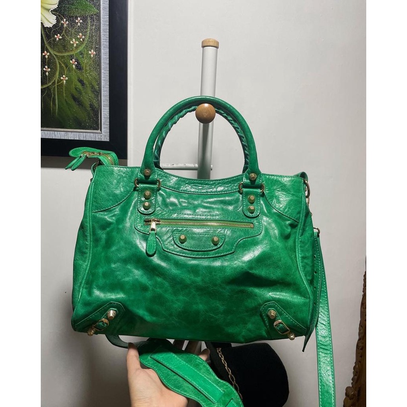 BALENCIAGA MOTOCROSS GREEN CITY BAG