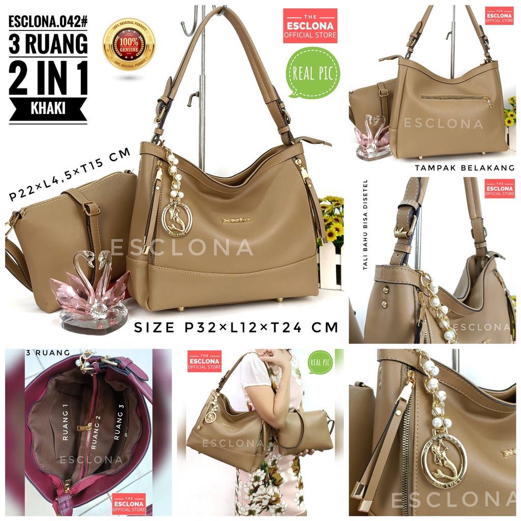 TAS WANITA ESCLONA 042 TAS BAHU WANITA SHOULDER BAG TAS SELEMPANG FASHION CEWEK TAS IMPORT WANITA TAS BATAM WANITA 2 IN 1 TAS FASHION WANITA TERBARU TAS KERJA WANITA TAS KANTOR WANITA TAS KULIT WANITA IMPOR TAS KOREA WANITA S2