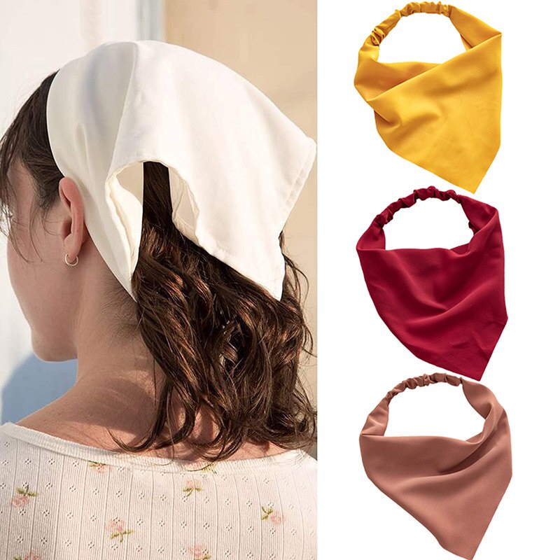 Bando Bandana Turban Elastis Scraft Multifungsi Korea Fashion Wanita Hair Aksesoris Rambut Bohemia Headband / Headband Triangle Woman Scraf Bahan Satin dan Katun Motif Polos Wanita