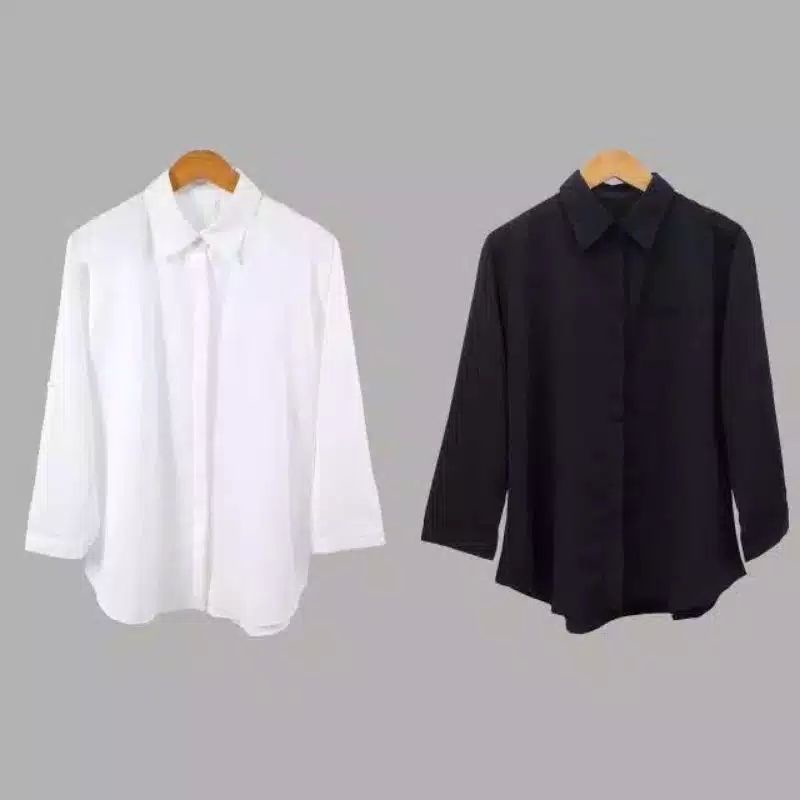 KEMEJA POLOS PUTIH HITAM MOSCREPE // ATASAN WANITA BASIC CASUAL // BAJU FORMAL KANTOR MURAH