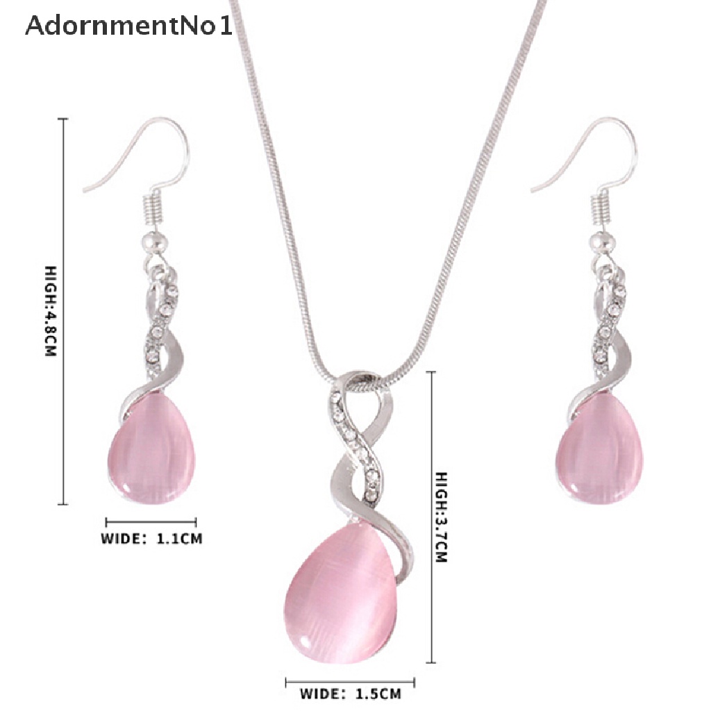 (AdornmentNo1) Set Kalung + Anting Tusuk Gantung Desain Tetesan Air Hias Opal Kristal Untuk Wanita