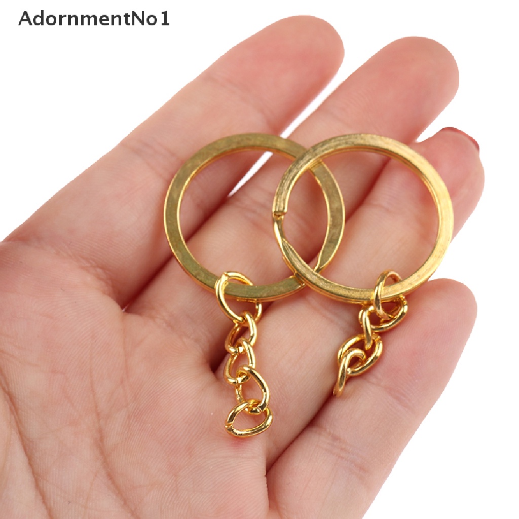 (AdornmentNo1) 20pcs / lot Gantungan Kunci Bulat Panjang 28mm Warna Gold / Silver