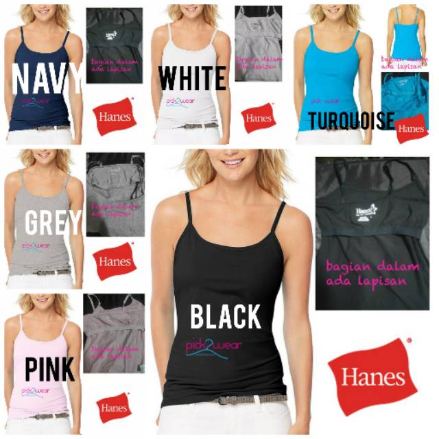 Hanes tanktop cotton stretch built-in shelf bra black / white/ pink/ navy/ grey/ turquoise