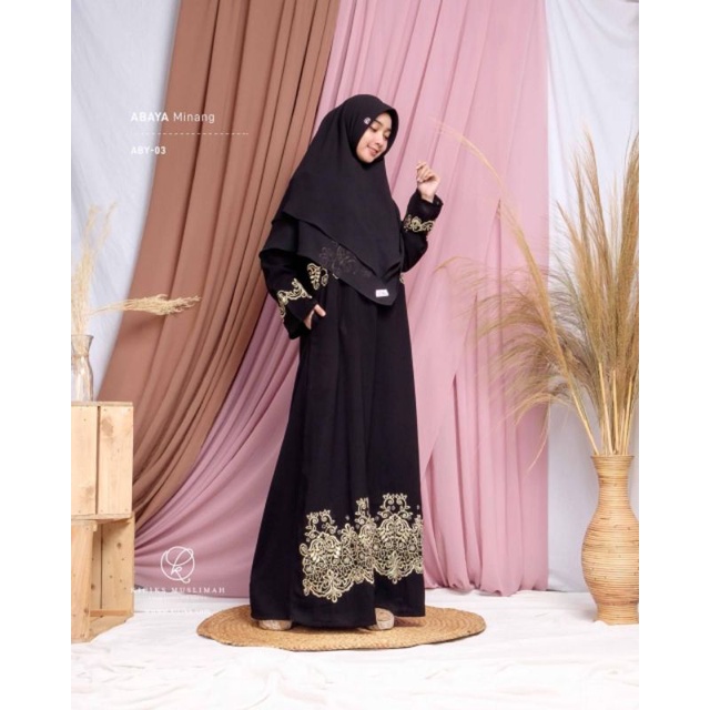 Gamis Abaya Minang Hitam Bordir Premium by Kicik Muslimah
