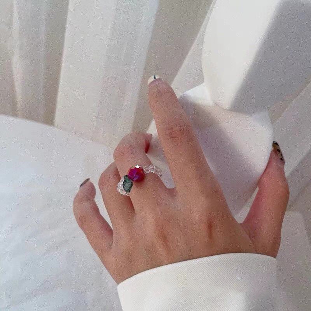 2021 New Korean Fruit Elastic Crystal Ring Color Matching Cute Small Fresh Hyuna Style