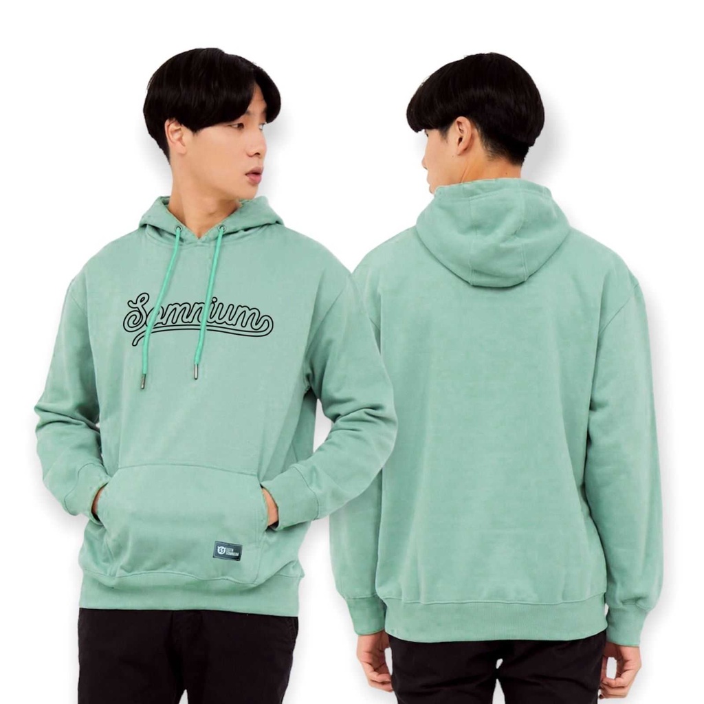 original hoodie sablon depan belakang warna hijau mint soft bahan fleece