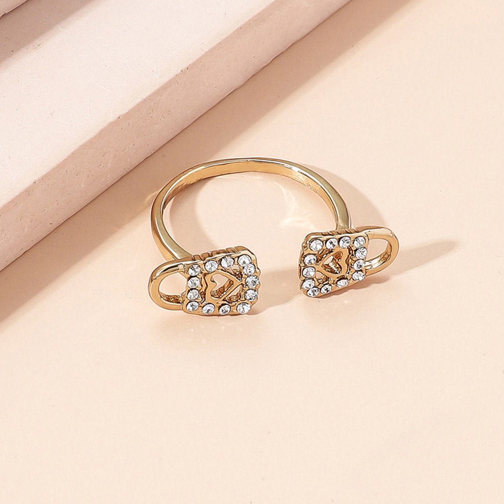 Cincin Wanita Model Terbuka Lapis Emas Adjustable Desain Gembok Hati Untuk Pesta / Hadiah