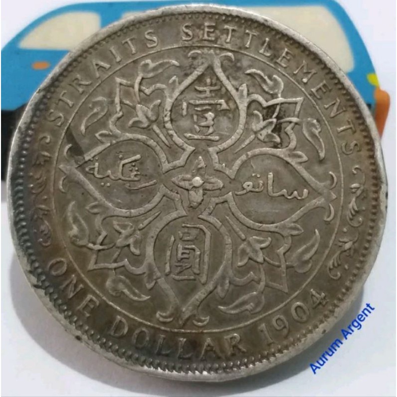SD.24--  1 PC KOIN PERAK KUNO ASLI ONE DOLLAR EDWARD VII TH 1904. -- SILVER COIN --