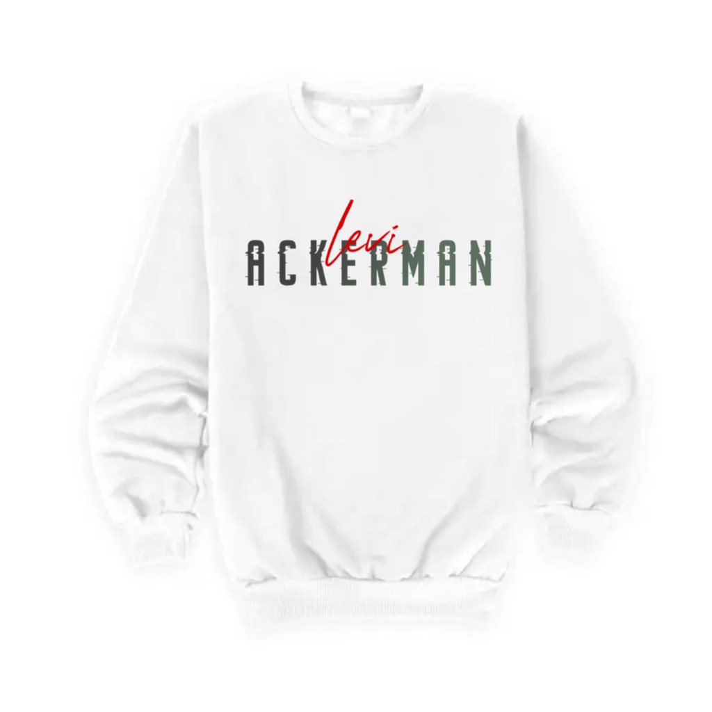 CREWNECK UNISEX TULISAN LEVI ACKERMAN TEBAL TERBARU,