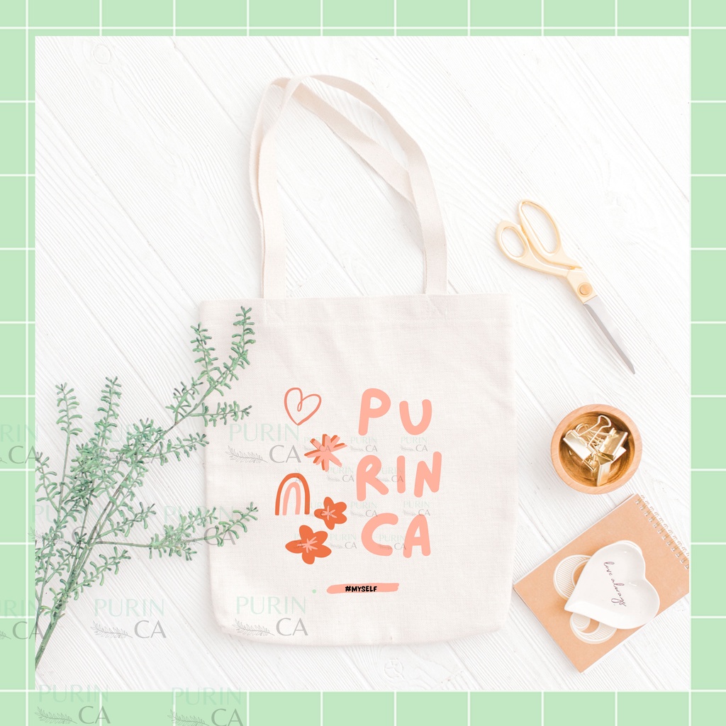 Tote bag Kanvas Gambar Custom Nama Lucu