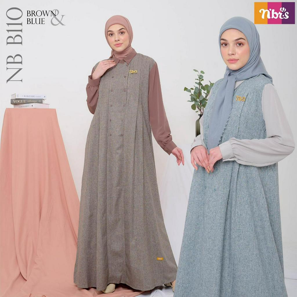 Nibras Gamis NB B110 Bahan Sorento Dobby Mix Carina Dress Fashion Muslimah Simpel by Nibras bisa COD