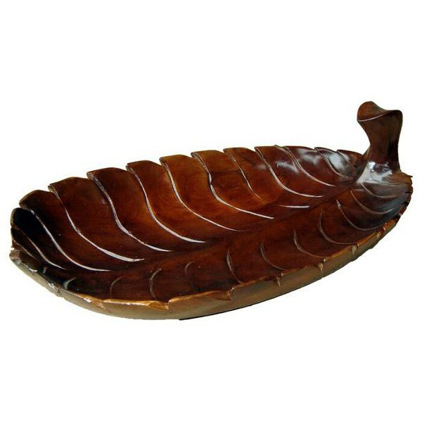 Tempat Buah Kayu Jati Bentuk Daun Hiasan Meja Cantik