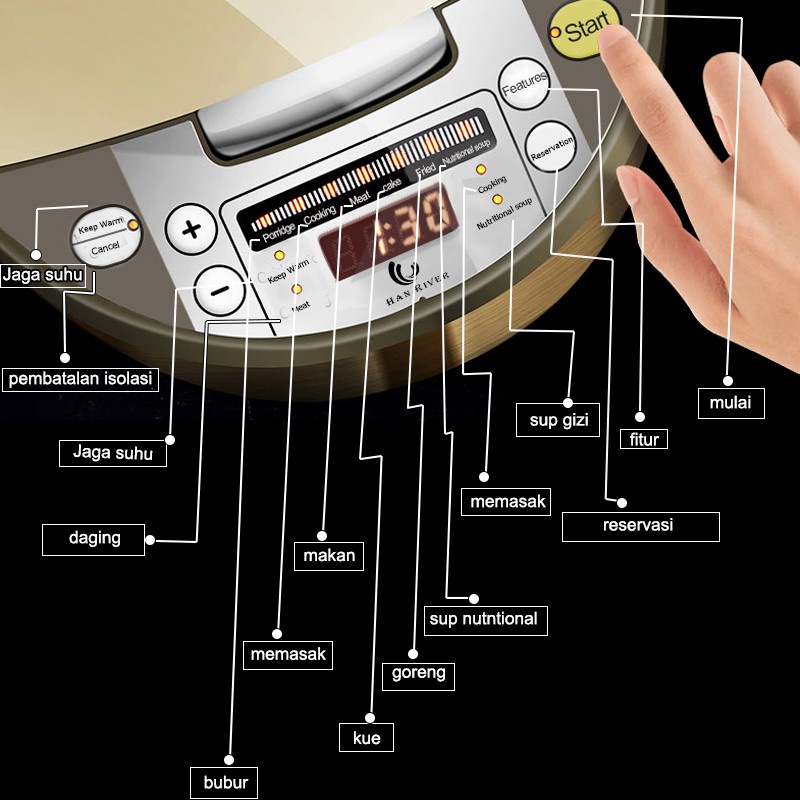 Smart Multifungsi Rice Cooker Penanak Nasi Digital Lapisan emas 2L