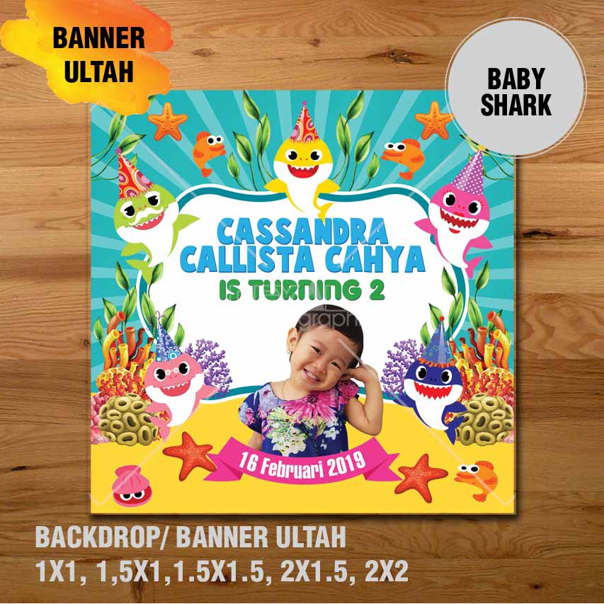 BABY SHARK BANNER BACKDROP SPANDUK ULANG TAHUN  UL TAH 