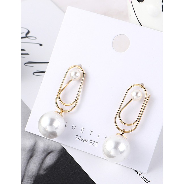 LRC Anting Tusuk Fashion Gold Plated Gold-plated Paper Clip Pearl S925 Silver Needle Earrings Y62152