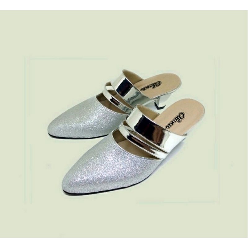 Higheels Pesta Big Size 41-45 / Slop Bustong Alonaid Mewah Sendal Wanita Akad Nikah Gold / Slop Panggung Glamour, 44