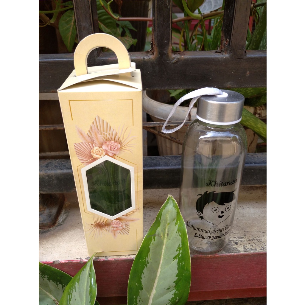 souvenir custom botol kaca + box + sablon