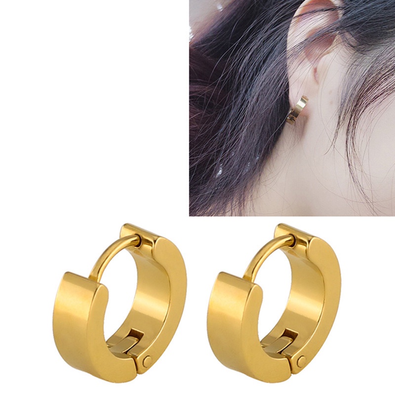 Fancyqube Anting Bentuk Bulat Warna Hitam Emas Biru Silver Gaya Korea Untuk Pria