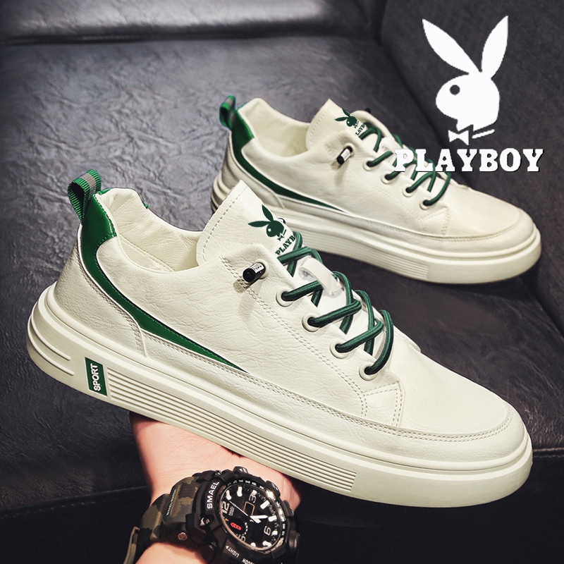Playboy Pria Sepatu   Asli Lembut Kulit Kasual Sepatu Putih Pria  Inggris Olahraga Tahan Air Papan S