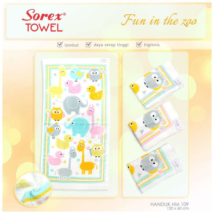 Sorex Handuk Mandi Bayi dan Balita Handuk Gull Animal Series Size 120 x 60cm