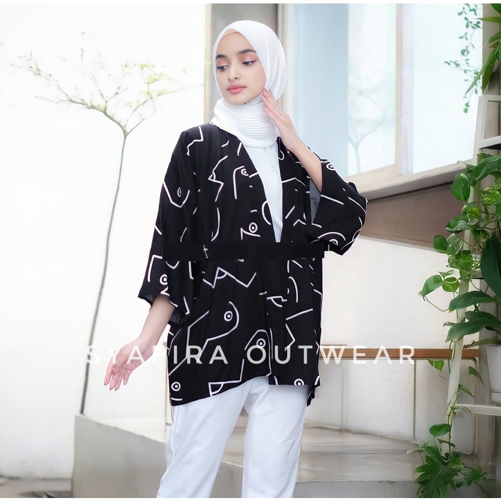 Outer kimono wanita panjang, baju outer ootd kekinian wanita