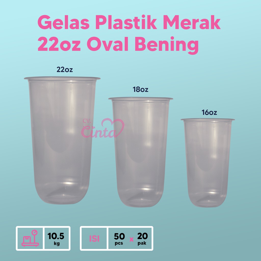 Cup Oval 22 oz Gelas Boba Cup U Plastik Minuman Cup Oval Merak