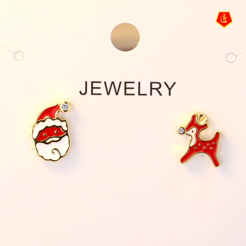 [Ready Stock]18K Gold Santa Claus Elk Irregular Earrings