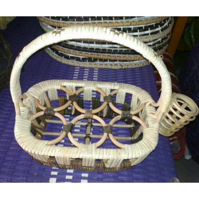 Keranjang Aqua Gelas Rotan Asli Isi 6