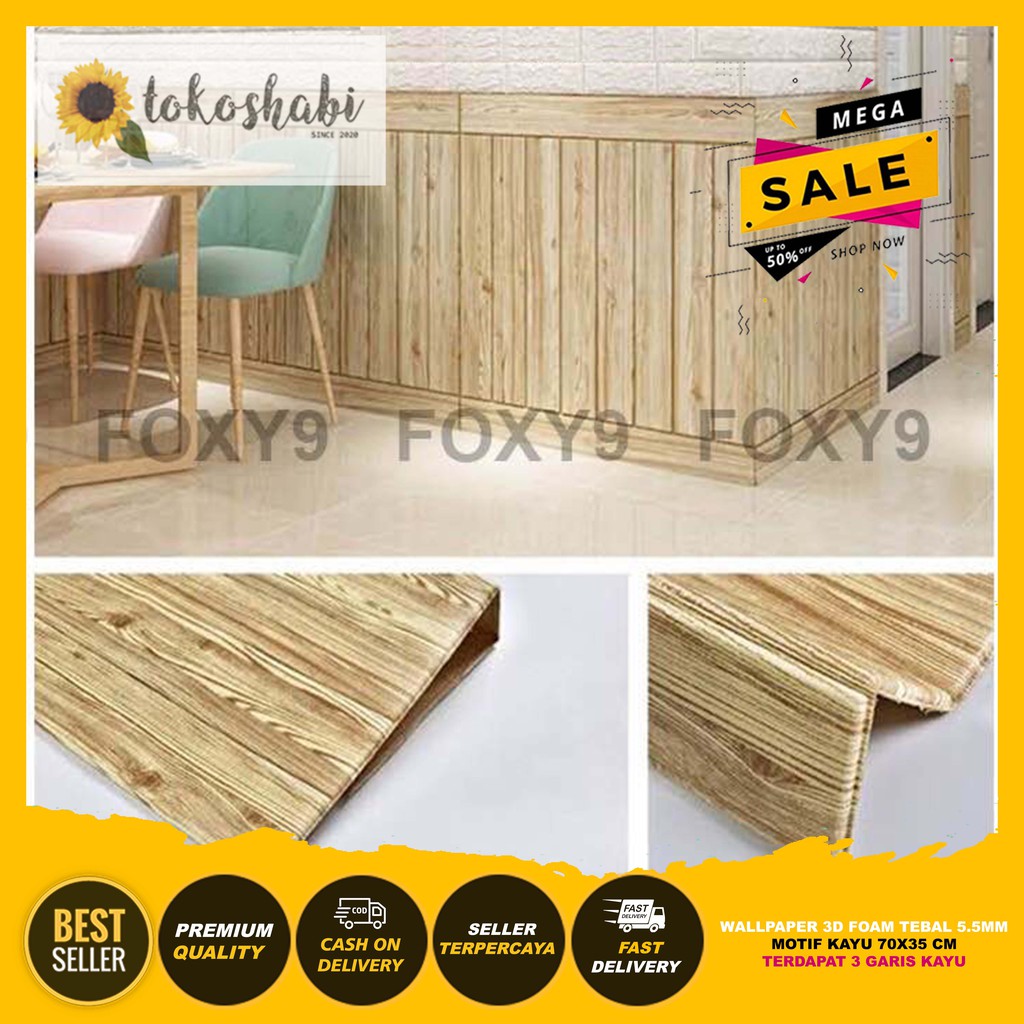 Wallpaper Dinding 3D Foam Kayu Ketebalan 5.5mm